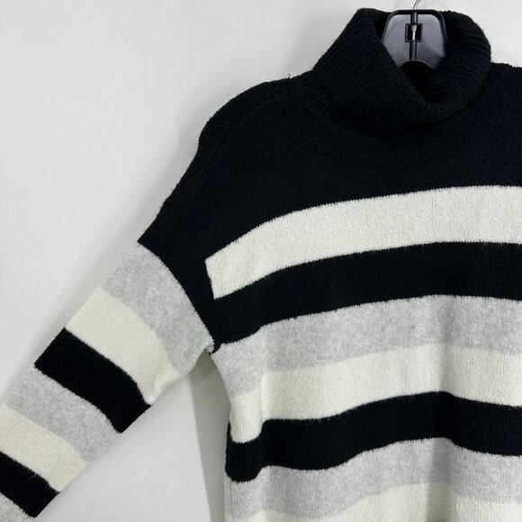 Talbots Striped Turtleneck Sweater Pullover Long Tunic Length Relaxed Black Gray - Picture 4 of 7